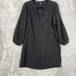Old Navy Women XS Little Black Dress Crinkle Gauze Midi V Neck 3/4 Sleeve Casual